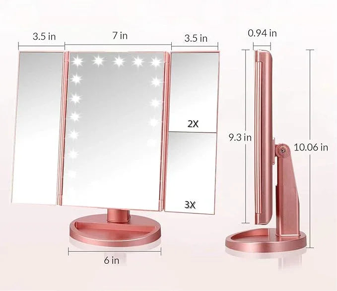 Infitrans Trifold Makeup Mirror Vanity Mirror with Lights,1X 2X 3X Magnification,Touch Control,Adjustable Rotation,Dual Power Supply,Portable Travel Cosmetic Mirror,Birthday Gifts for Women,Teengirls - ModernBath