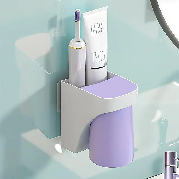 Toothbrush Holder Suction Cup Set, sgzscl Bathroom Storage Organizer Space Saving for Family Members Father Mother and Son/Daughter (Purple White) - ModernBath