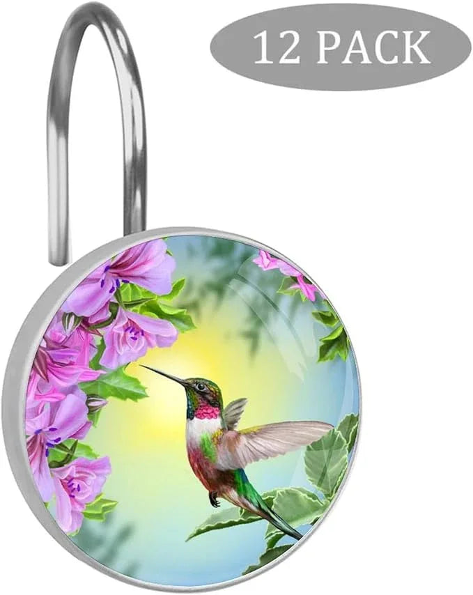 12pcs Shower Curtain Hooks,Spring Bird Decorative Shower Curtain Hanger Rings Roller, Stainless Steel Round Shower Rings Hangers for Bathroom - ModernBath