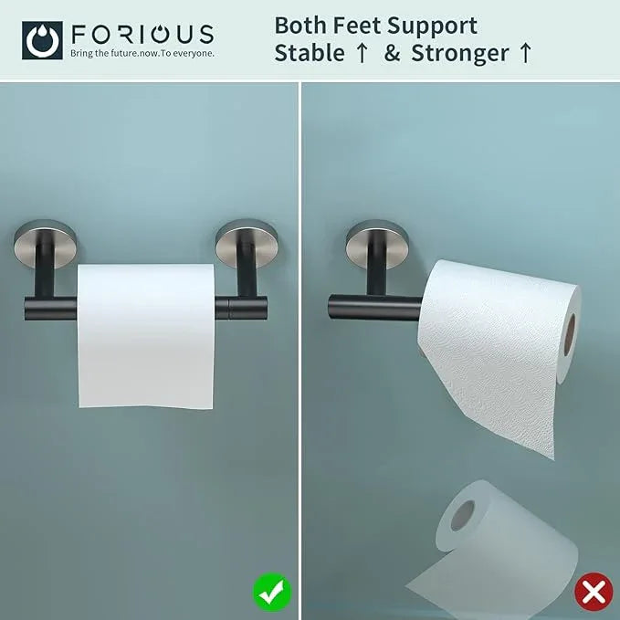 FORIOUS Toilet Paper Holder Wall Mount, Stainless Steel Rustproof Double Post Pivoting Tissue Roll Holder for Bathroom, Cmmercial Toilet Paper Dispenser, Matte Black & Stainless Steel - ModernBath