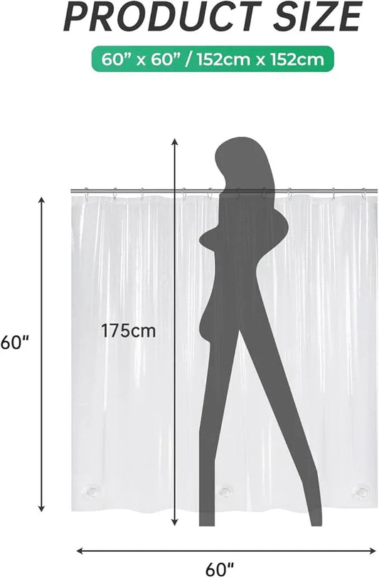 AmazerBath Small Stall Shower Curtain Clear 60x60 Inches, Plastic RV Shower Curtain for Camper, Heavy Duty 8G Premium PEVA, Bathroom Accessories with 3 Big Stones and 10 Rustproof Grommets - ModernBath