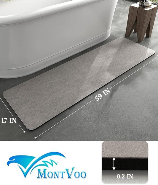 MontVoo -Bath Mat Rug-Rubber Backing Non Slip Quick Dry Absorbent Thin Bathroom Rugs Fit Under Door-Faux Suede Surface Bathroom Floor Mats-Shower Rug for in Front of Bathtub Shower Gray 17"x59" - ModernBath