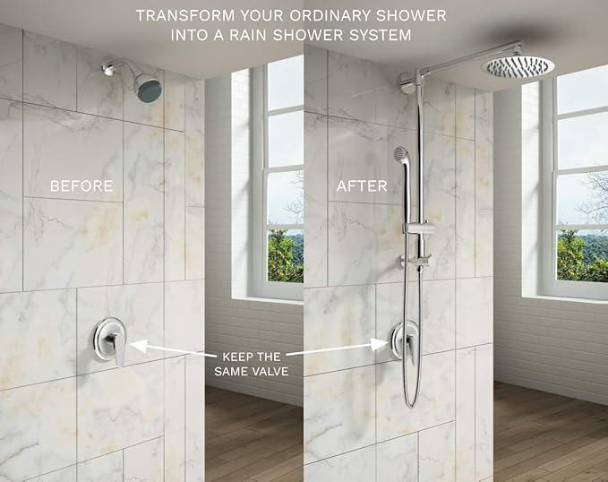 Fennocasa Polaris 1 Rain Shower System, includes 8” Rainfall Shower Head with High Pressure Handheld Combo, 3-Setting Handheld Spray, Height Adjustable Spray Holder, 60” Hose (Brushed Nickel) - ModernBath