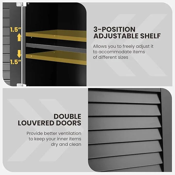 Tangkula Wall Mounted Bathroom Cabinet with Open Shelf & Bar, Medicine Cabinet with Double Louvered Doors, Wall Storage Cabinet with Adjustable Shelf, for Bathroom Living Room Kitchen (Black) - ModernBath