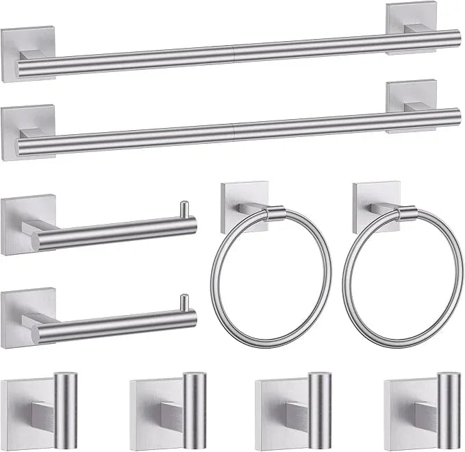Brushed Nickel Bathroom Hardware Accessories Towel Bar Set, 10 Pieces Bathroom Towel Bar Holder Set, 23.6 Inch Stainless Steel Toilet Paper Holder Towel Racks for Bathroom Wall Mounted - ModernBath
