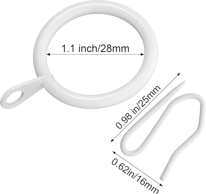 Hotop 30 Pcs Metal Drapery Curtain Rings 0.98/1.26/1.65 inch Interior Diameter and 30 Pcs Hanging Curtain Drapery Pin Hooks for Window Door Shower(White,25 mm) - ModernBath