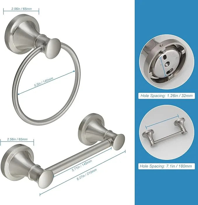 RUMOSE Toilet Paper Holder and Hand Towel Ring Brushed Nickel Wall Mount Bathroom Hardware Accessories 2 PCS Set Flexible Pivoting Toilet Tissue Roll Holder and Towel Hanger, Stainless Steel - ModernBath
