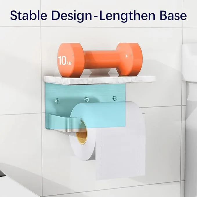 Toilet Paper Holder with Shelf, Extended Base Wall Mounted, Marble Toilet Roll Holder Brushed Nickel for Bathroom Washroom - ModernBath