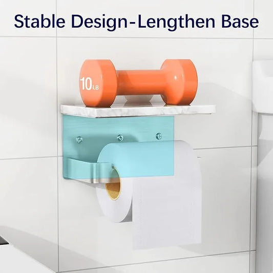 Toilet Paper Holder with Shelf, Extended Base Wall Mounted, Marble Toilet Roll Holder Brushed Nickel for Bathroom Washroom - ModernBath