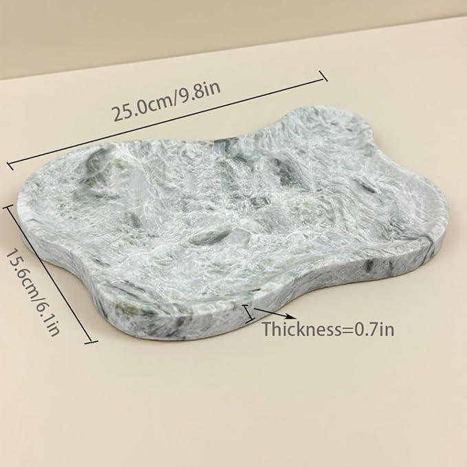 WneFu Choiziic Natural Decorative Tray, Cloud Shape, Modern Style, Polished Finish, Bathroom Kitchen Counter Vanity Organizer (Green-Marble-M) - ModernBath