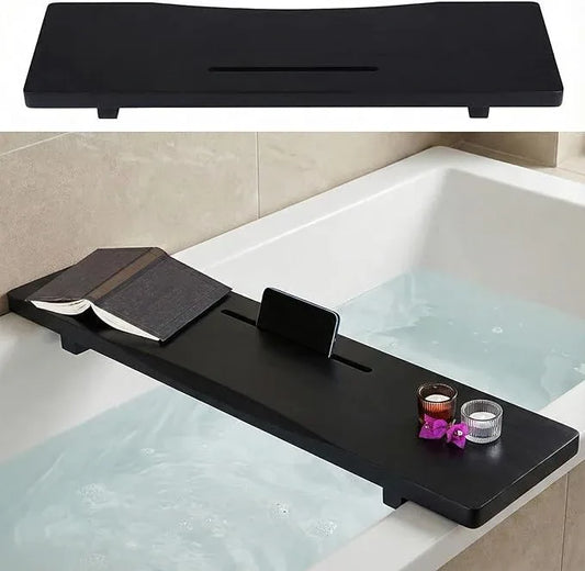 Stylish Black Bamboo Bathtub Tray Caddy with Adjustable Legs, Minimalistic Design Bath Tray for Tub, Bathtub Accessories, Fit Standard and Against Wall Bath Tubs, Gift Idea for Women - ModernBath