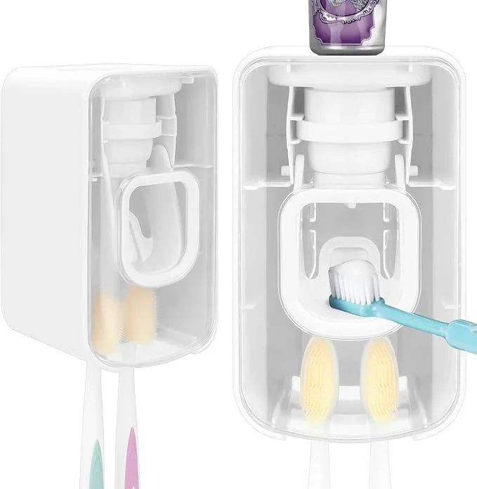 2 Slot Toothbrush Holder and Toothpaste Dispenser Wall Mounted, Automatic Toothpaste Squeezer, 2 in 1 Tooth Brush Toothpaste Organizer for Shower (Clear 2Pack) - ModernBath