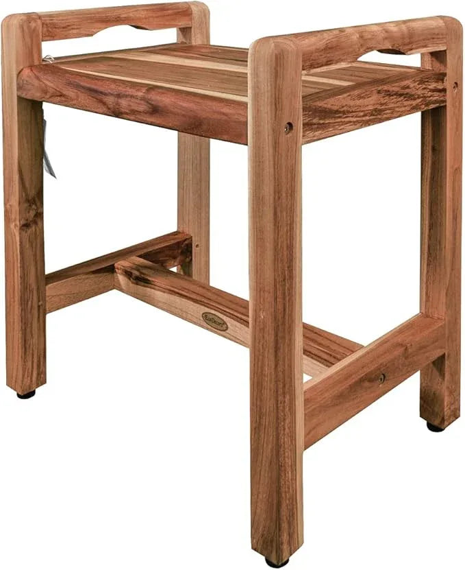 EcoDecors Eleganto 2O Inch Natural Color Waterproof Teak Wood Shower Bench Stool Seat Chair For Inside Shower Provides Safety, Storage, and Organization For Bathroom Accessories - ModernBath