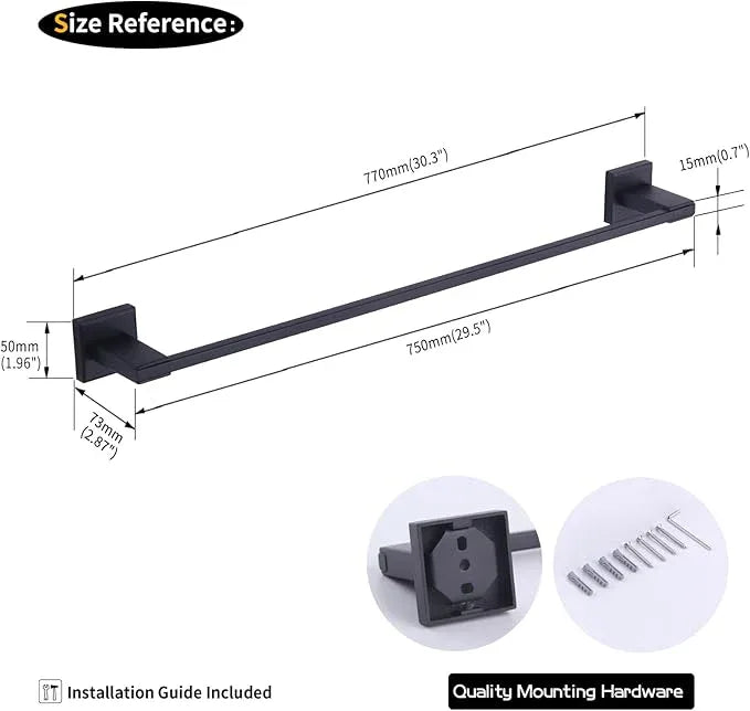 GERZWY Matte Black Towel Bar, 30 Inch Stainless Steel Bathroom Wall Mounted Towel Rail, Hand Towel Holder JG1901A75-BK - ModernBath
