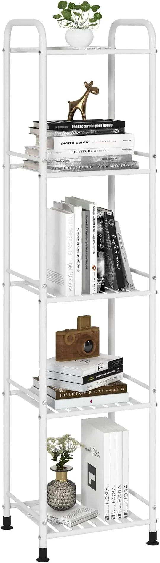 JSB 5 Tier Narrow Bathroom Shelving Unit, Kitchen Storage Rack Organizer Metal Corner Shelf for Living Room Laundry Pantry (Matte White, 5 Tier) - ModernBath