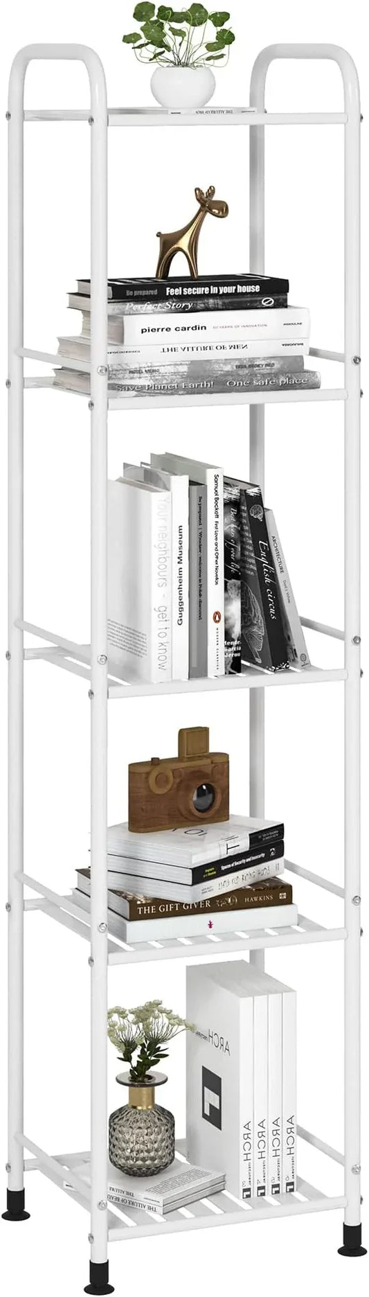JSB 5 Tier Narrow Bathroom Shelving Unit, Kitchen Storage Rack Organizer Metal Corner Shelf for Living Room Laundry Pantry (Matte White, 5 Tier) - ModernBath