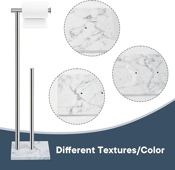 Toilet Paper Holder Stand with Weighted Natural Marble Base, Bathroom Free Standing Toilet Paper Roll Holder with Reserve, Standing Toilet Tissue Holder with Storage (Brushed Nickel, with Storage) - ModernBath