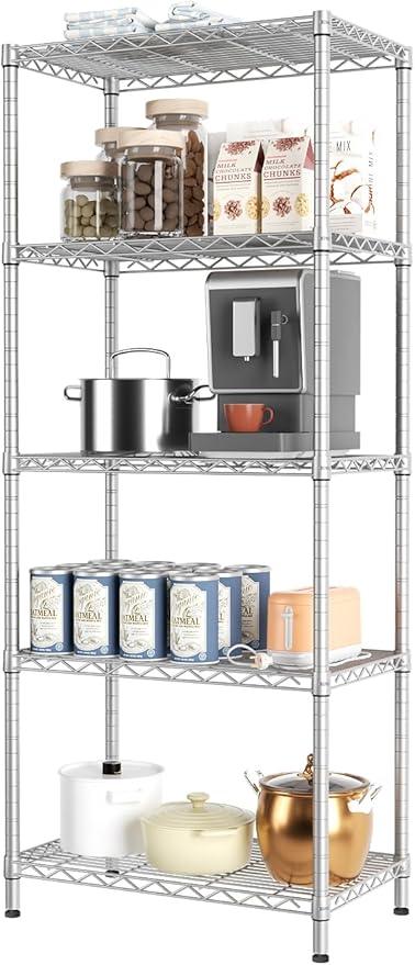 SINGAYE 5 Tier Storage Garage Shelving Units Heavy Duty Wire Shelves Pantry Metal for Pantry Closet Kitchen Laundry Bathroom Organizers Shelf Home Shorage Gray - ModernBath