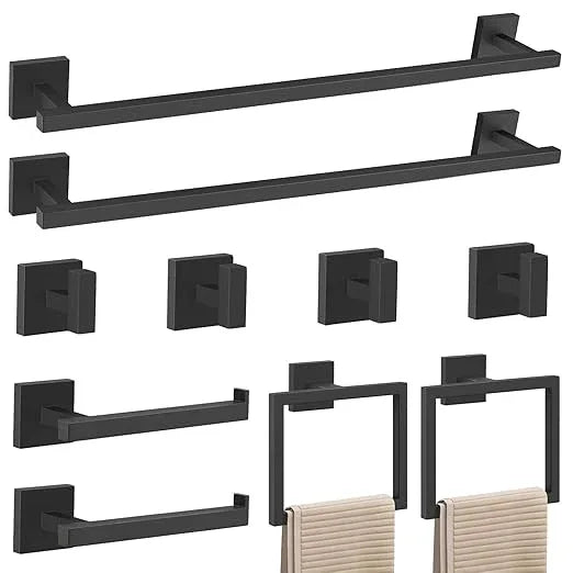 YACVCL Matte Black Towel Bar Set 10-Piece Bathroom Hardware Accessories Set,Black Bathroom Towel Holder Set 23.6 Inch Towel Bar Stainless Steel Wall Mounted Towel Rack Set - ModernBath