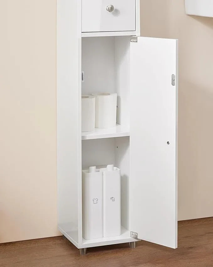 Haotian Bathroom Skinny Tall Storage Cabinet, Slim Stand Narrow Tower Cabinet with Adjustable Shelves for Small Spaces, White BZR167-GW - ModernBath