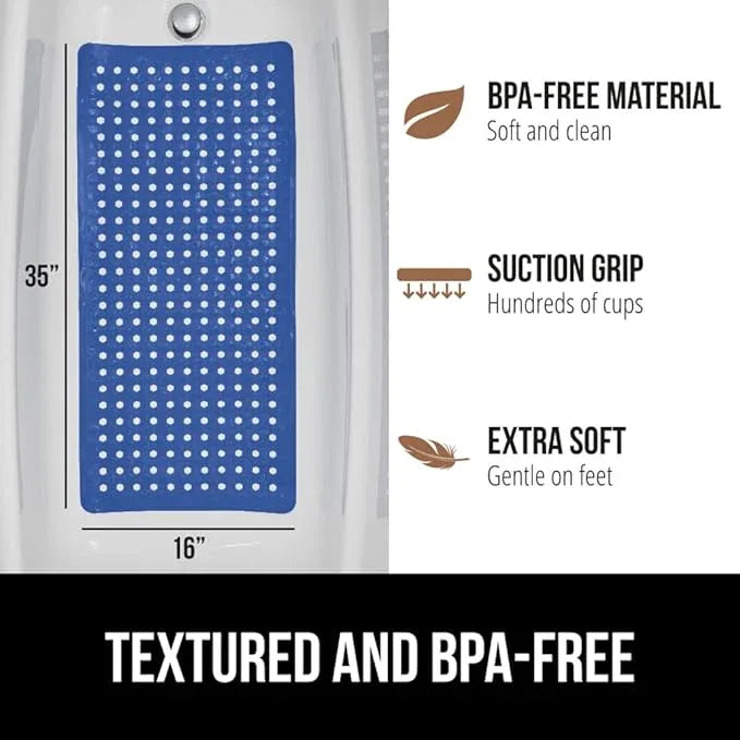 GORILLA GRIP Patented Bath Tub Shower Mat, Machine Washable Bathtub Floor Liner Mats, Suction Cups and Drain Holes to Keep Tubs Clean, Soft on Feet, Bathroom Essentials, 35x16 Inch, Royal Blue Opaque - ModernBath