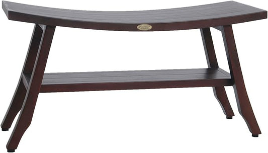 DecoTeak 29” Satori Teak Shower Bench – Full-Size Waterproof Bathroom Seat for Adults & Seniors | Sturdy 250 Pound Capacity | Spa-Style Teak Stool with Shelf, Non-Slip Feet | Elegant Brown Wood Finish