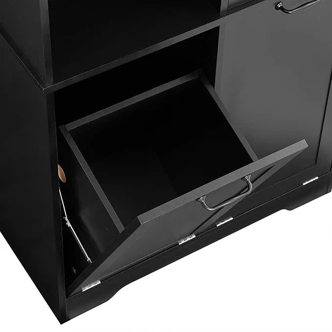 Bathroom Storage Cabinet with Doors and Drawers, Tilt-Out Laundry Hamper, Multiple Storage Space, Freestanding Style, Open Shelve, Adjustable Shelf (Black) - ModernBath