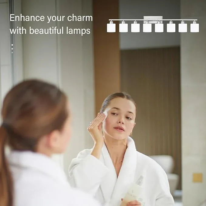 Brushed Nickel Light Fixture Bathroom for Huge Mirror, 8 Light Mirror Lights with Milky White Frosted Glass Shades, 51 inch Bathroom Mirror Lights for Mirrorss, E26 Socket - ModernBath