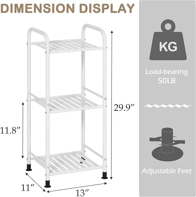 JSB 3 Tier Narrow Bathroom Shelving Unit, Kitchen Storage Rack Organizer Metal Corner Shelf for Living Room Laundry Pantry (Matte White, 3 Tier) - ModernBath