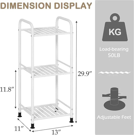 JSB 3 Tier Narrow Bathroom Shelving Unit, Kitchen Storage Rack Organizer Metal Corner Shelf for Living Room Laundry Pantry (Matte White, 3 Tier) - ModernBath
