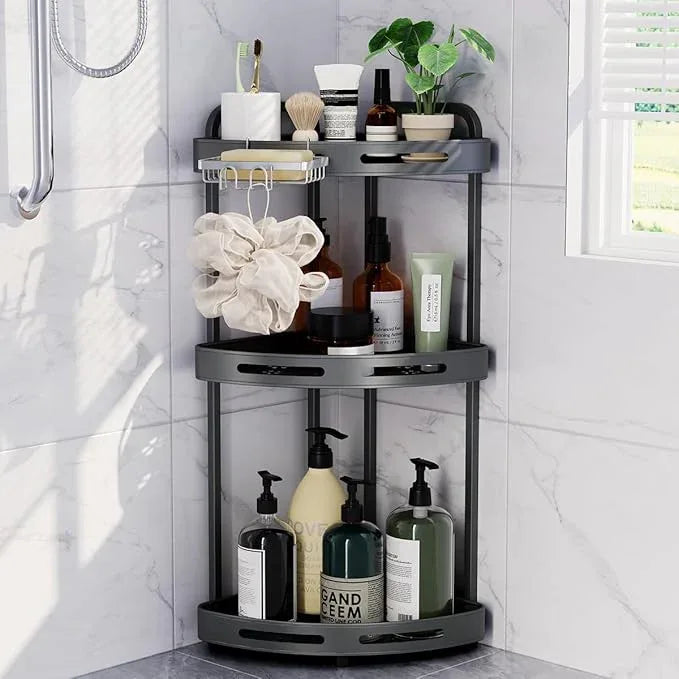 Corner Shower Caddy Standing, 3 Tier Shower Organizer Stand with Soap Holder, Rustproof Shower Shelves for Bathroom Storage, Grey - ModernBath