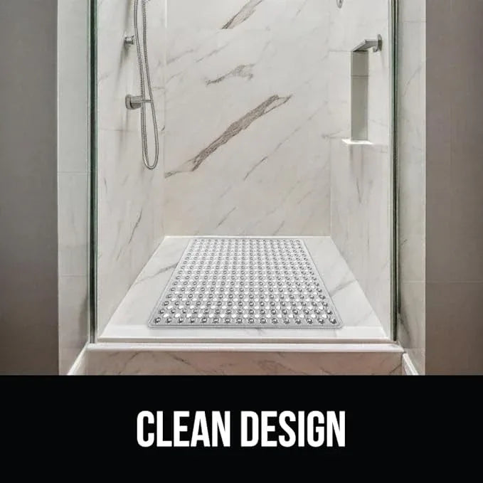 GORILLA GRIP Patented Square Shower Stall Mat, Small Bathtub Floor Mats for Stand Up Showers with Suction Cups and Drainage Holes, Machine Washable, Soft on Feet, Bathroom Accessories 21x21 Inch, Gray - ModernBath