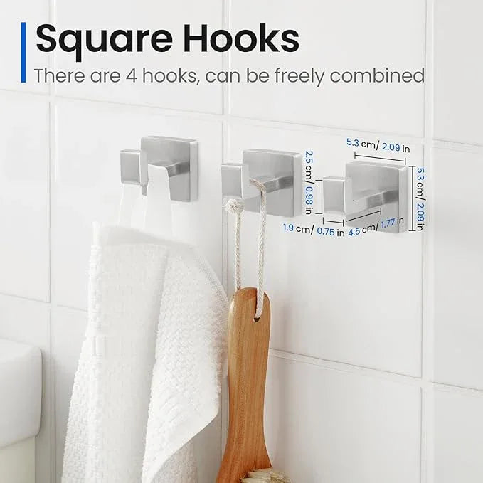 FAHKNS 10 PCS Bathroom Hardware Accessories Set 23.6 Inch Stainless Steel Bath Towel Bar Set Square Towel Ring Set for Bathroom Wall Mounted, Silver - ModernBath