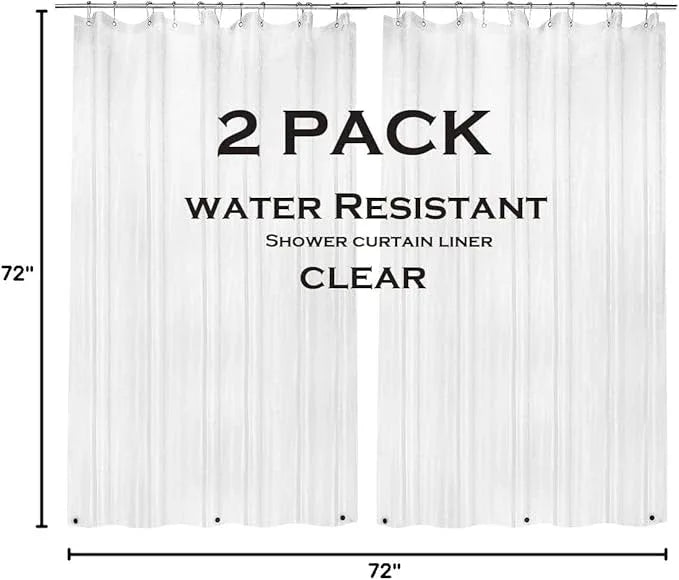 ZEMAHOME 2 Pack PEVA Plastic Shower Curtain Liner Premium Light Weight 72" x 72" Clear Bathroom Shower Showroom Curtain Liner with Rustproof Metal Gromments and Weighted Magnet - ModernBath