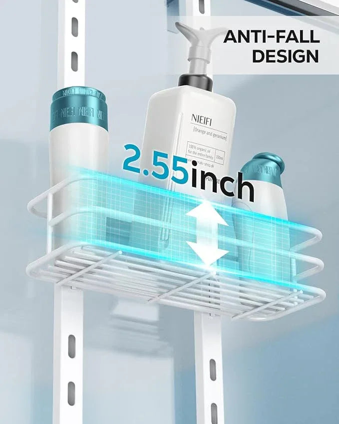 Nieifi Over the Door Shower Caddy, Adjustable 3 Tier Hanging Shower Organizer with Soap Holder Bathroom Shelves with Hooks, White - ModernBath