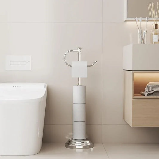 BESy Toilet Paper Holder Free Standing Bathroom Toilet Tissue Holder Stand for Floor Toilet Paper Roll Holder with Storage Hardware Accessories Rack Hand Towel Bar Polished Chrome Stainless Steel - ModernBath