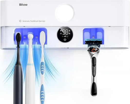 Bitvae Toothbrush Holder, Cleaning and Fast Drying, 5 Toothbrush Slots or Shaver Slot Accessories for Family, LED Smart Screen, Wall Mounted Holders for Bathrooms - ModernBath