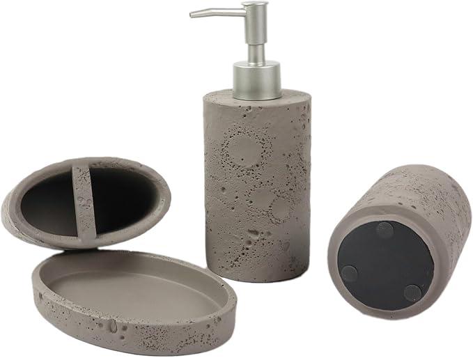 Hymmah Meteorites Bathroom Accessories Set,Farmhouse Bathroom Decor,4 Pcs Resin Gift Set Apartment Necessities, Contain Cotton Swab Jar,Soap Dispenser,Tumbler，Soap Dish/Tray - ModernBath
