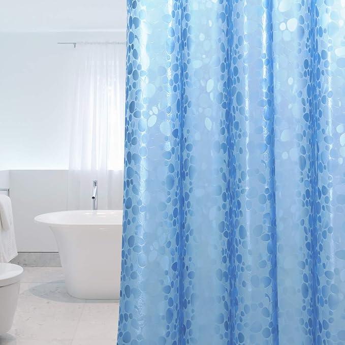 WELTRXE EVA 8G Shower Curtain Liner, 72x72 Inch 3D Blue Pebble Heavy Duty Waterproof Bathroom Shower Liner with Weighted Magnets Thick Clear Plastic Shower Curtains for Shower Stall, Bathtub, 12 Hooks - ModernBath