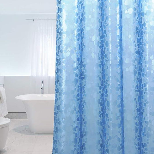 WELTRXE EVA 8G Shower Curtain Liner, 72x72 Inch 3D Blue Pebble Heavy Duty Waterproof Bathroom Shower Liner with Weighted Magnets Thick Clear Plastic Shower Curtains for Shower Stall, Bathtub, 12 Hooks - ModernBath