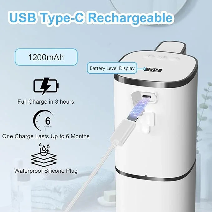OHIFAST Automatic Foaming Soap Dispenser Touchless, USB Rechargeable Smart Hand Soap Dispenser, 9-Level Adjustable, Physical Button Operation, 13.5oz/400mL Wall Mounted for Bathroom Kitchen Dish Soap - ModernBath