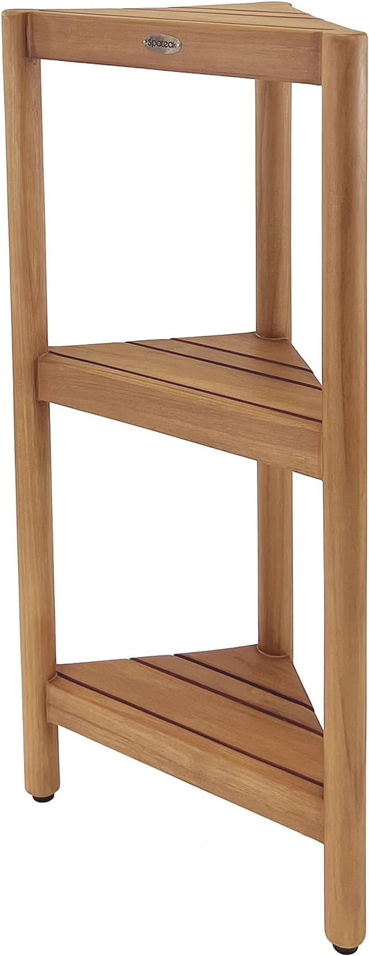 SPATEAK Asta Select Solid Teak Free Standing Corner Shelf, 3-Tier Bathroom Corner Stand, Corner Rack for Bathroom, Kitchen, Living Room, Bedroom, Fully Assembled, ST-80