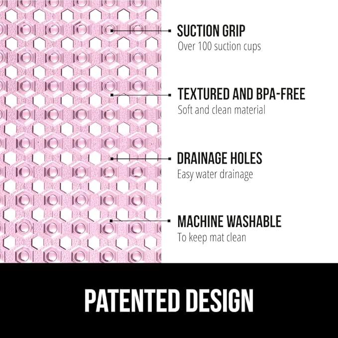GORILLA GRIP Patented Square Shower Stall Mat, Small Bathtub Floor Mats for Stand Up Showers, Suction Cups and Drainage Holes, Machine Wash, Soft on Feet, Bathroom Accessories 21x21 Inch, Light Pink - ModernBath