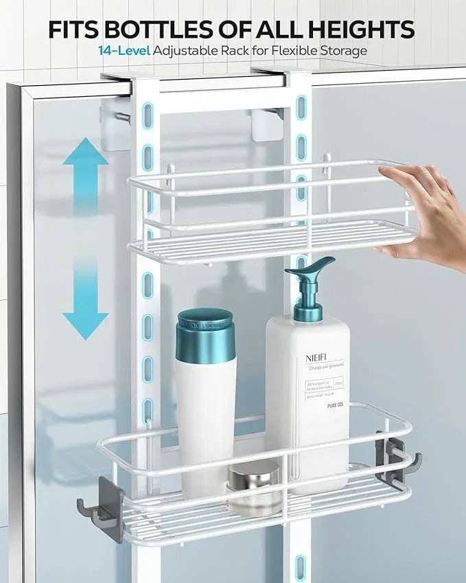 Nieifi Over the Door Shower Caddy, Adjustable 3 Tier Hanging Shower Organizer with Soap Holder Bathroom Shelves with Hooks, White - ModernBath