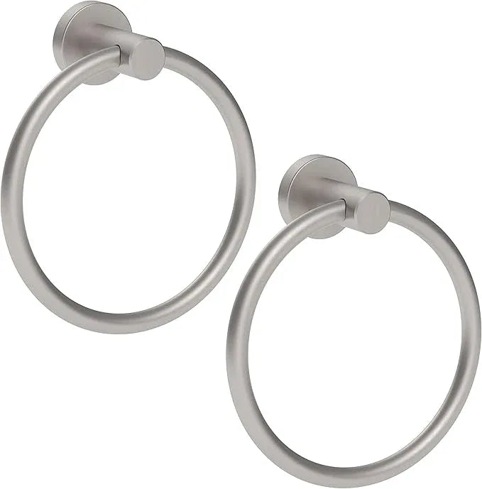 Brushed Nickel 2 Pack Towel Ring, Hand Towel Holder for Bathroom Kitchen Modern Rounded Base Wall Mount SUS304 Stainless Steel - ModernBath