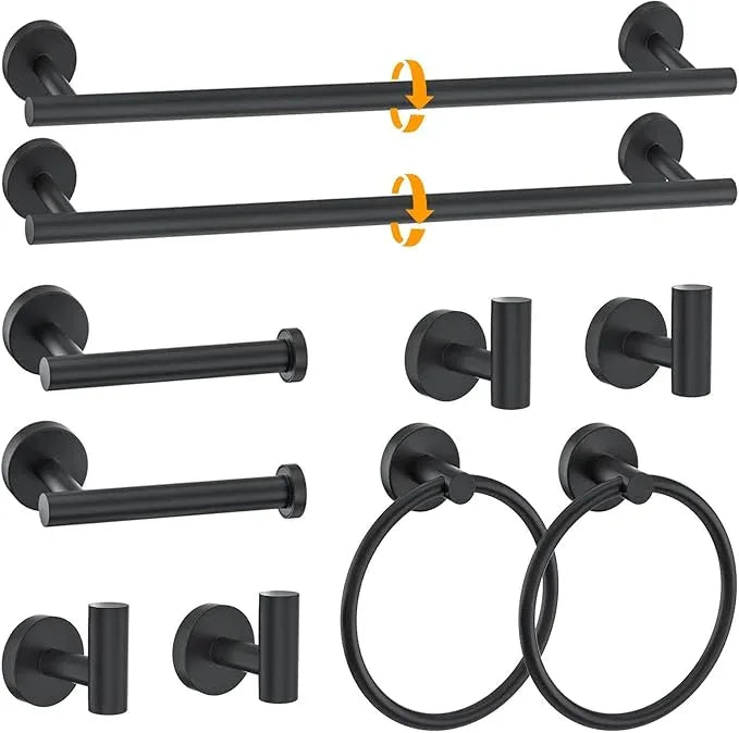 10 Pieces Towel Bar Set Matte Black Bathroom Hardware Set Includes 23.6 Inch Towel Bar,Stainless Steel Towel Holder-Towel Racks Set Wall-Mounted Bathroom Accessory Set - ModernBath