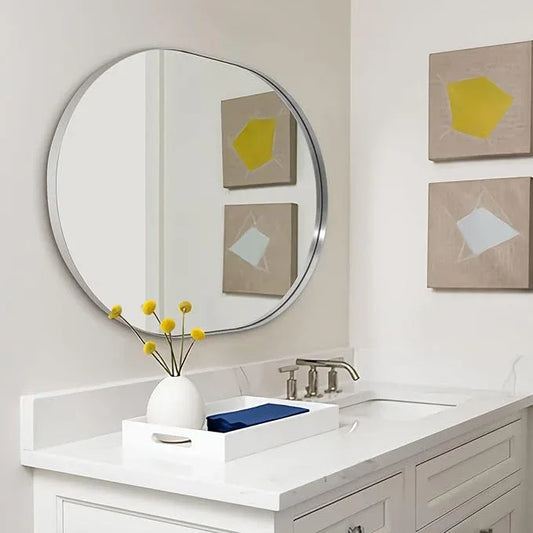 ANDY STAR Brushed Nickel Oval Bathroom Mirror, 30x40 Oval Nickle Mirror Pill Shaped in Premium Stainless Steel Metal Frame 1”Deep Wall Mounted Horizontal/Vertical - ModernBath