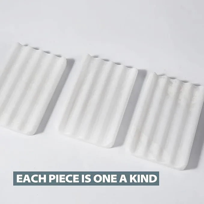 2PCS Koville African Natural Marble Soap Dish for Shower, Stone Soap Tray for Bathroom, Bar Soap Holder for Sink, Stripe Grooves Saver Keep Bars Dry Easy Clean (Namib Bianco) - ModernBath