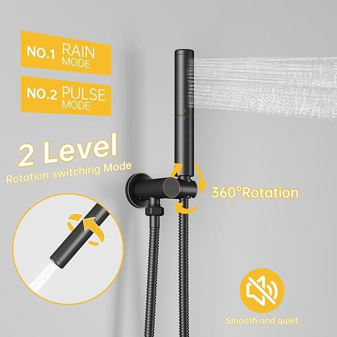 BESy Shower System with 10 Inch Round Rain Shower Head and Handheld Wall Mounted, High Pressure Rainfall Shower Faucet Fixture Combo Set with 2 in 1 Handheld Showerhead for Bathroom, Oil Rubbed Bronze - ModernBath