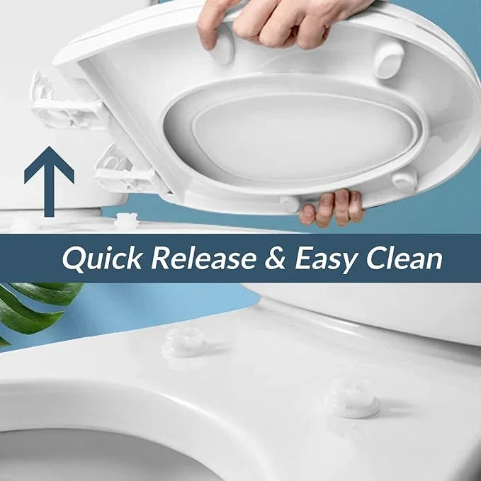 Round Toilet Seat with Slow Close Seat, Easy Clean, Plastic, White, Suitable Standard Round Toilet - ModernBath